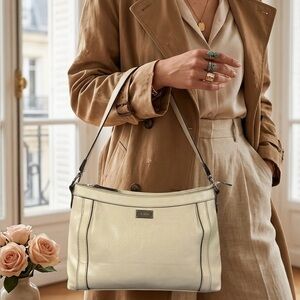 Liz & Co Cream PVC Shoulder Bag — Cream/Neutral Tote/Lightweight/Work & Travel